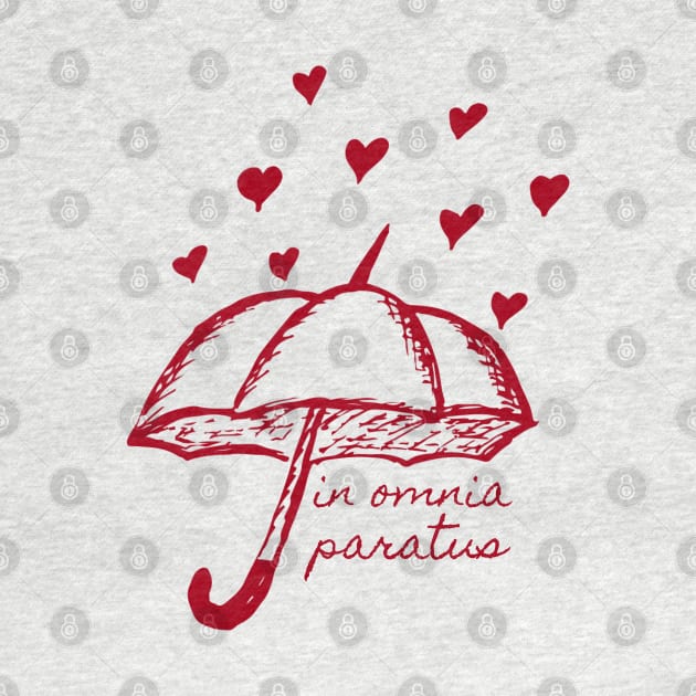 In Omnia Paratus Umbrella with hearts by Stars Hollow Mercantile